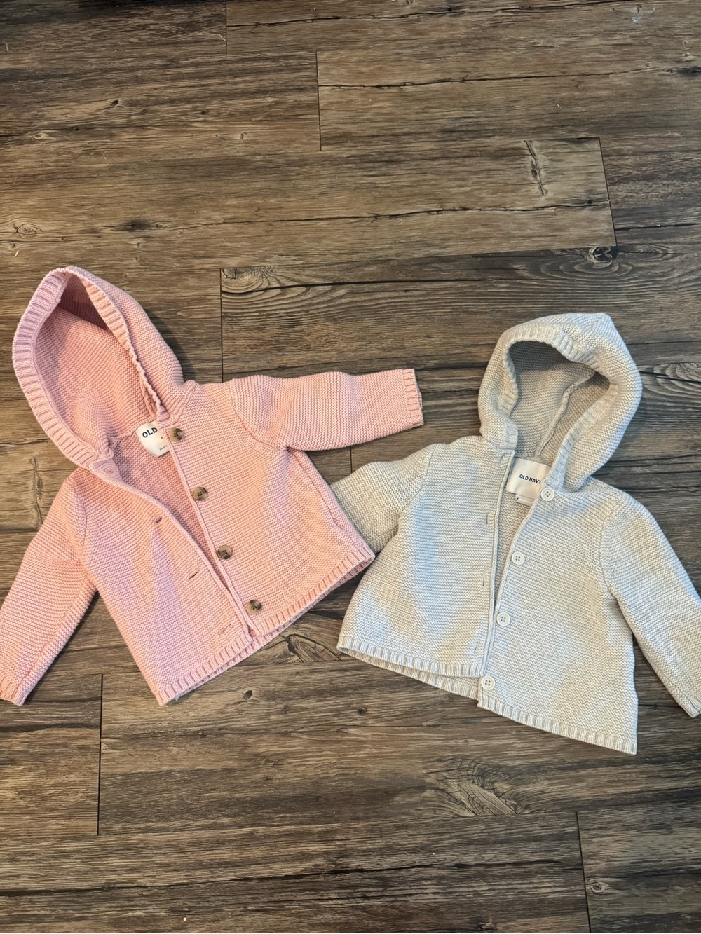 Old navy set of 2 Baby Hooded Cardigan Sweaters - Pink & Light Gray
